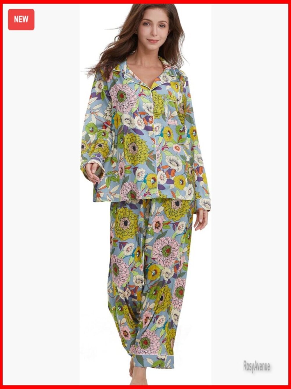 Silk Satin Pajama Set Button Down 2 Piece Long Sleeve Oversized Sleepwear with